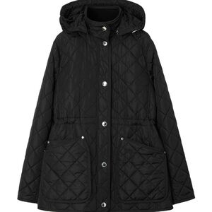 Burberry Black Quilted Jacket with Drawstring Waist and Detachable Hood M